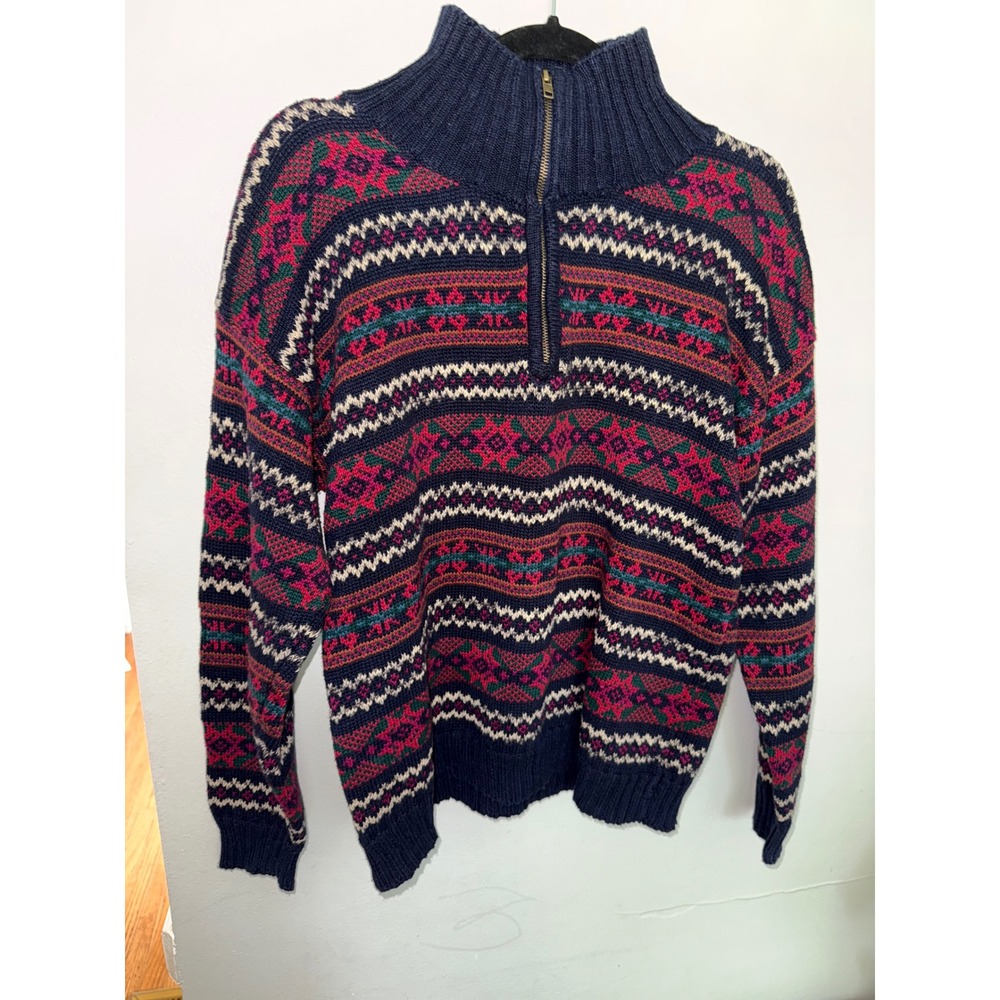 Erika Classics‎ Fair Isle Quarter Zip Knit Sweater Women's Small Pullover